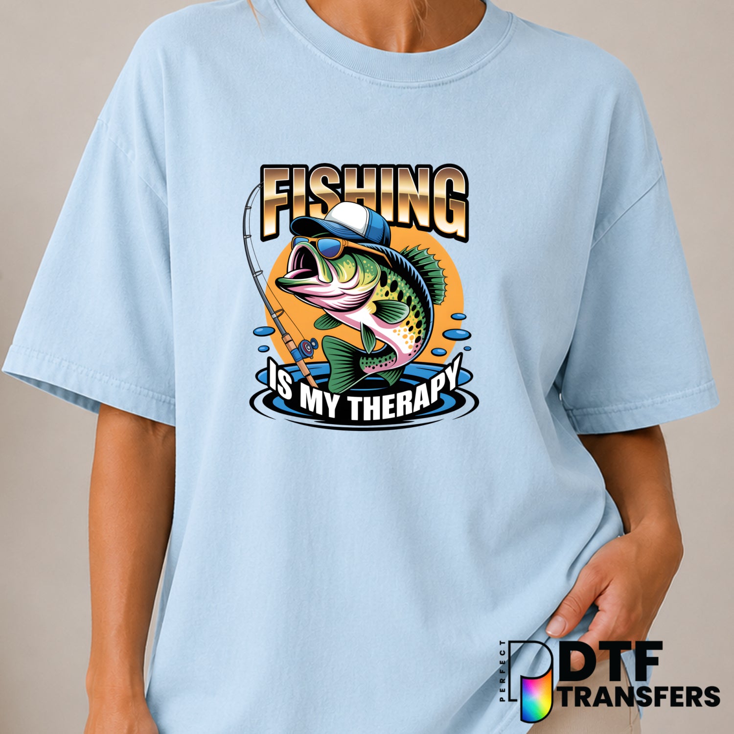 Fishing Is My Therapy Bass Fishing – DTF Transfer (view 2 of 2) – by Perfect DTF Transfers – Premade DTF Transfers – Fishi...