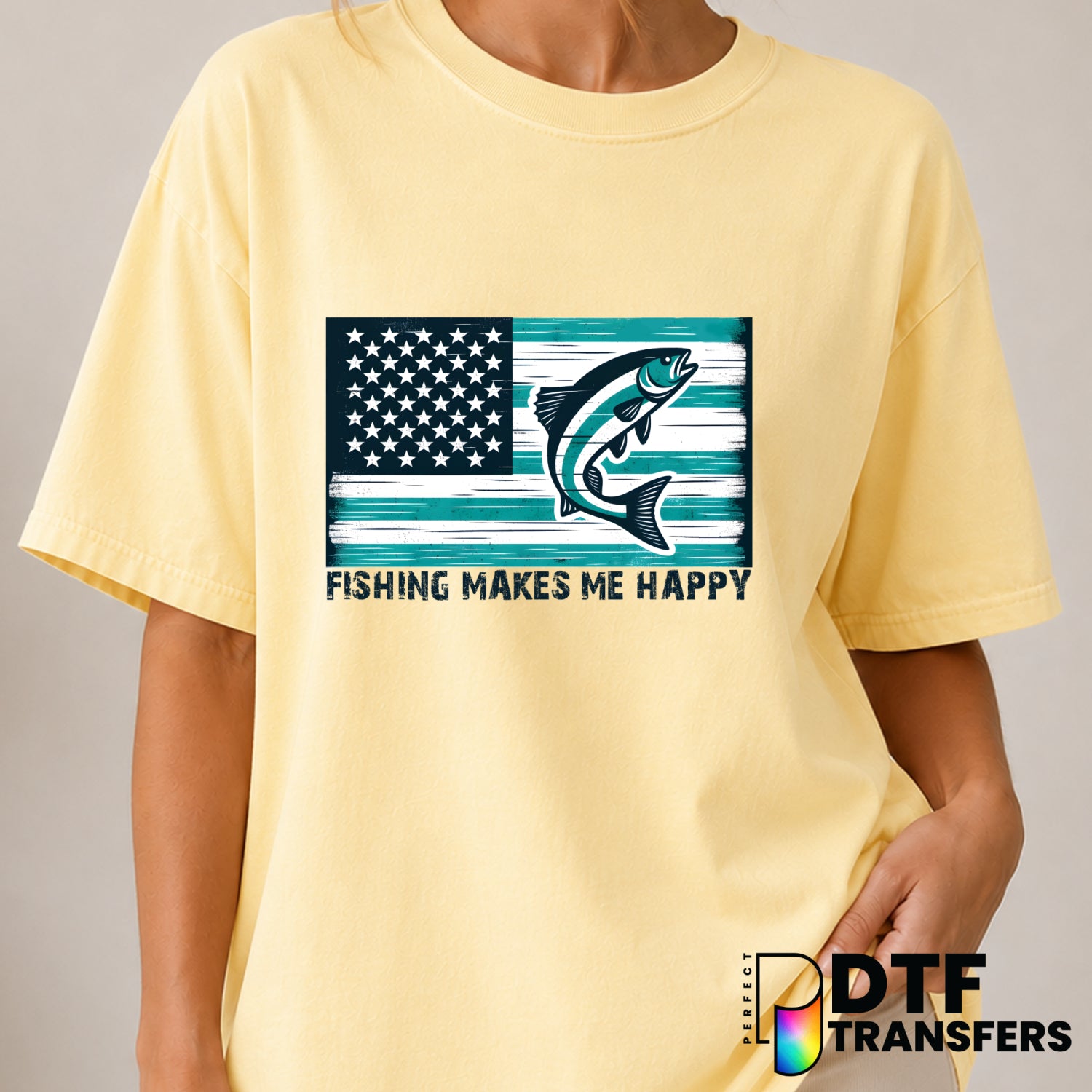 FISHING MAKES ME HAPPY – Fishing DTF Transfer (view 1 of 2) – by Perfect DTF Transfers – Premade DTF Transfers – Fishing,...