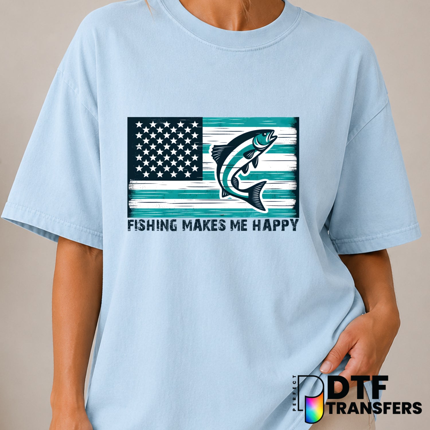 FISHING MAKES ME HAPPY – Fishing DTF Transfer (view 2 of 2) – by Perfect DTF Transfers – Premade DTF Transfers – Fishing,...