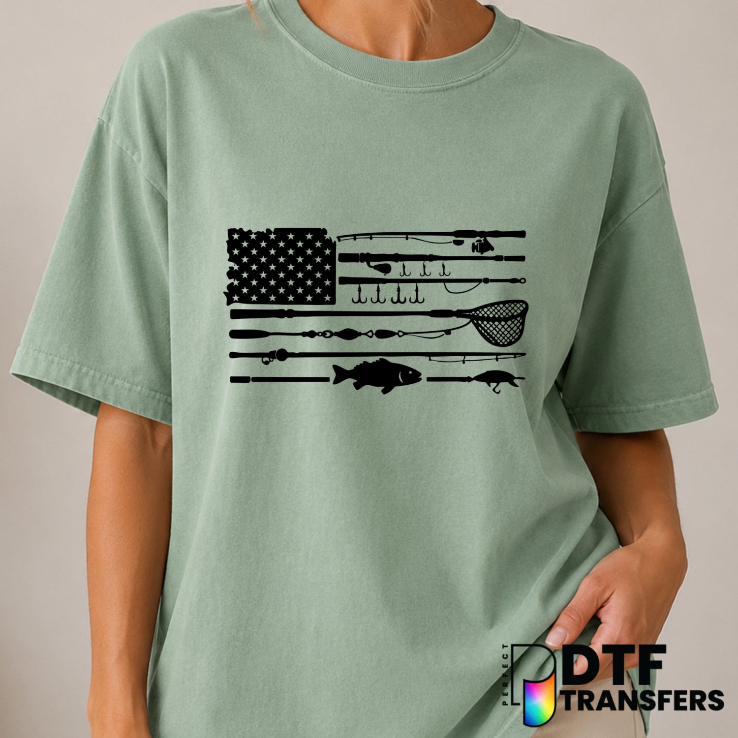 Fishing Poles American Flag – Fishing DTF Transfer (view 1 of 2) – by Perfect DTF Transfers – Premade DTF Transfers – Fish...