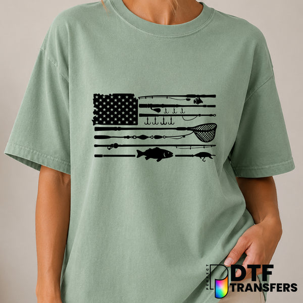 Fishing Poles American Flag – Fishing DTF Transfer (view 1 of 2) – by Perfect DTF Transfers – Premade DTF Transfers – Fish...