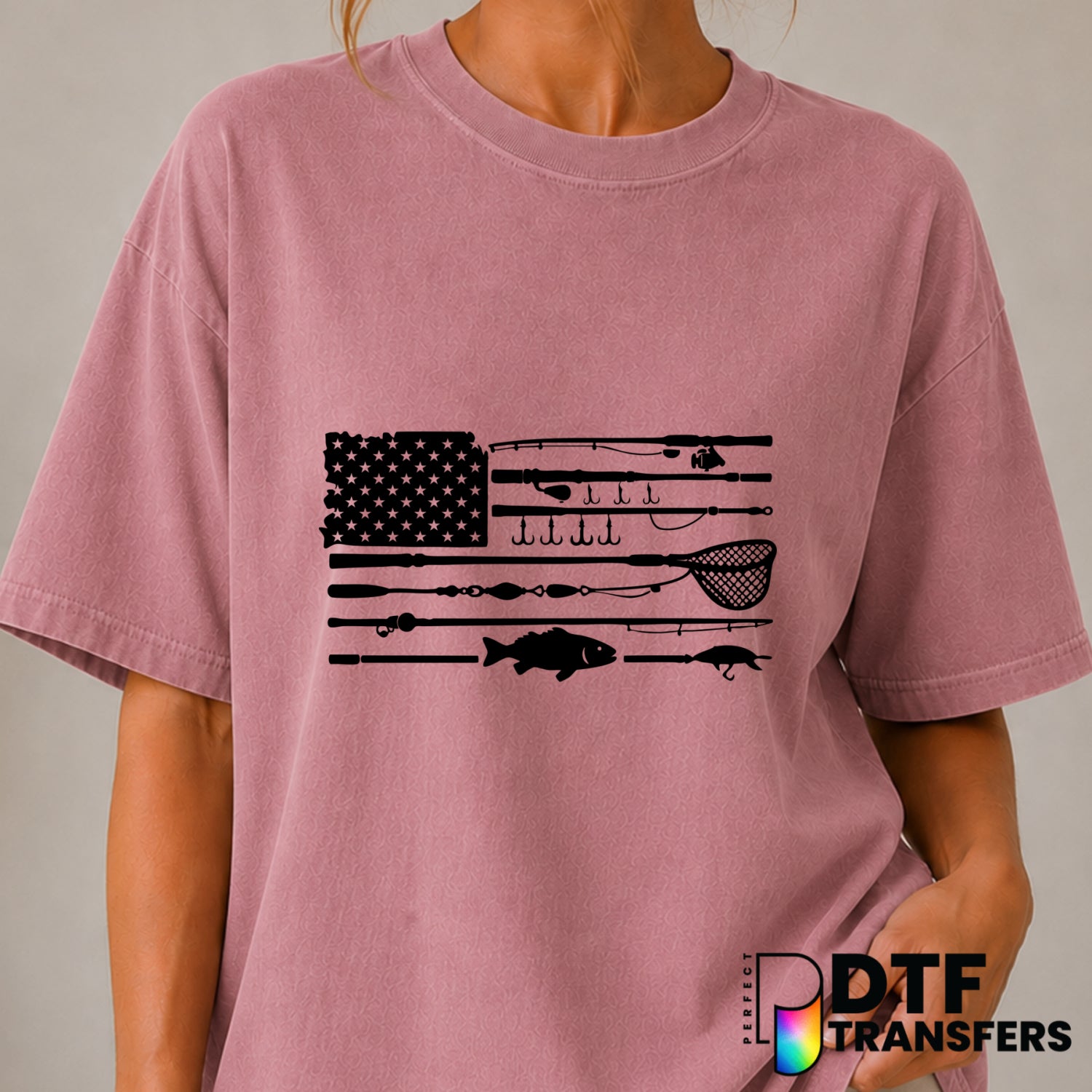 Fishing Poles American Flag – Fishing DTF Transfer (view 2 of 2) – by Perfect DTF Transfers – Premade DTF Transfers – Fish...