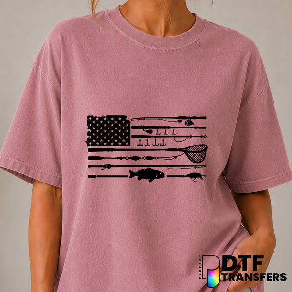 Fishing Poles American Flag – Fishing DTF Transfer (view 2 of 2) – by Perfect DTF Transfers – Premade DTF Transfers – Fish...