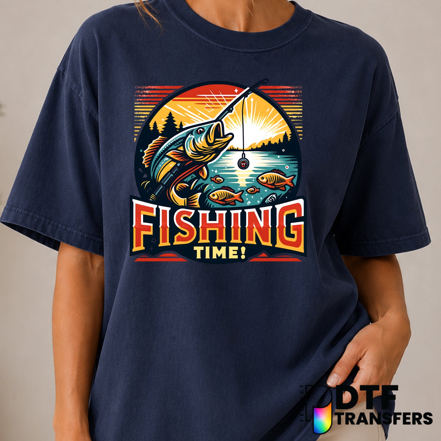 Fishing Time Sunset Lake Life – Fishing DTF Transfer (view 2 of 2) – by Perfect DTF Transfers – Premade DTF Transfers – Fi...