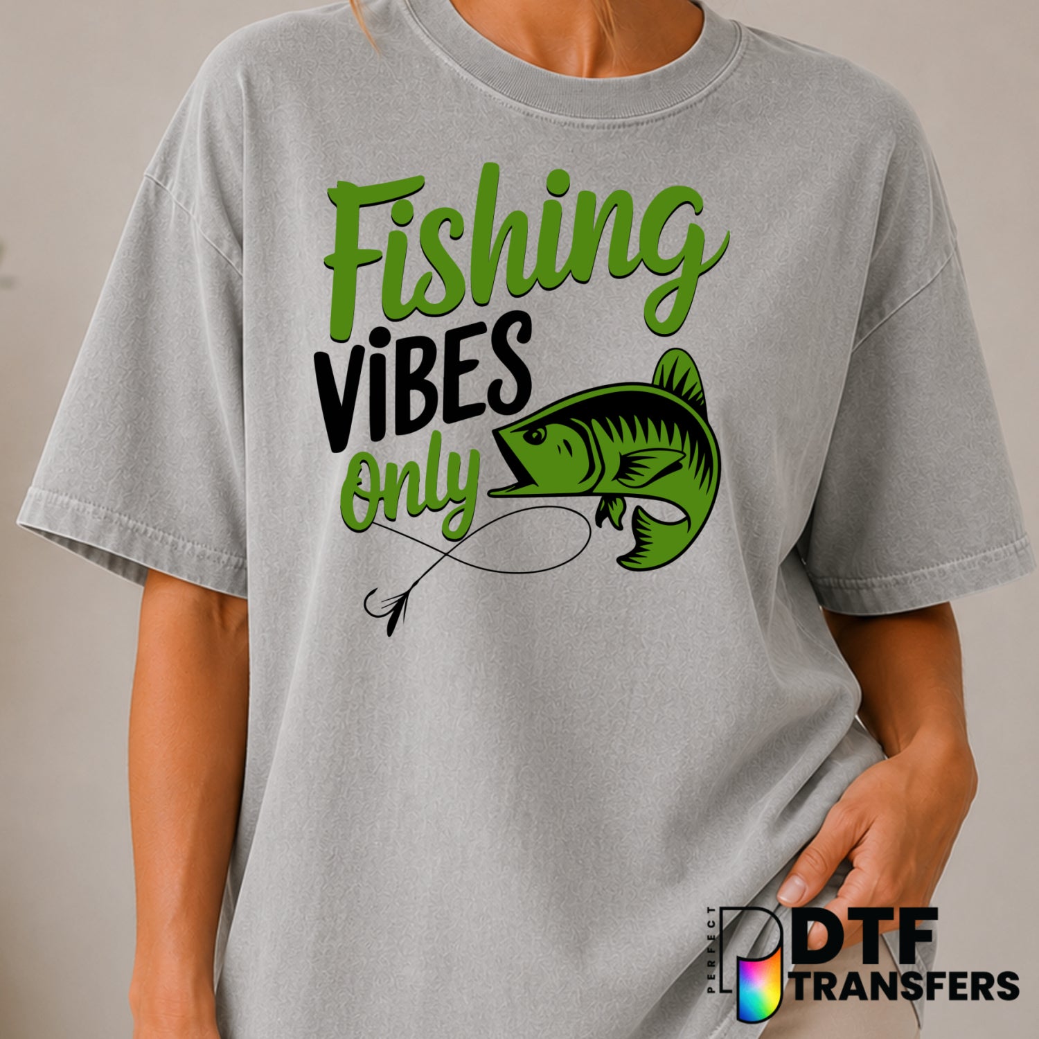 FISHING VIBES ONLY – Fishing DTF Transfer (view 1 of 2) – by Perfect DTF Transfers – Premade DTF Transfers – Fishing, Outdoor
