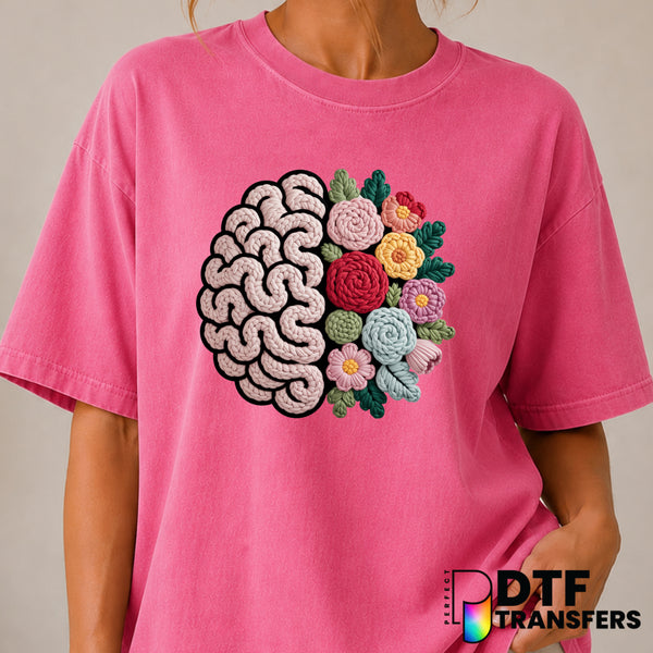Floral Brain – Mental Health Awareness DTF Transfer (view 2 of 2) – by Perfect DTF Transfers – Premade DTF Transfers – Men...