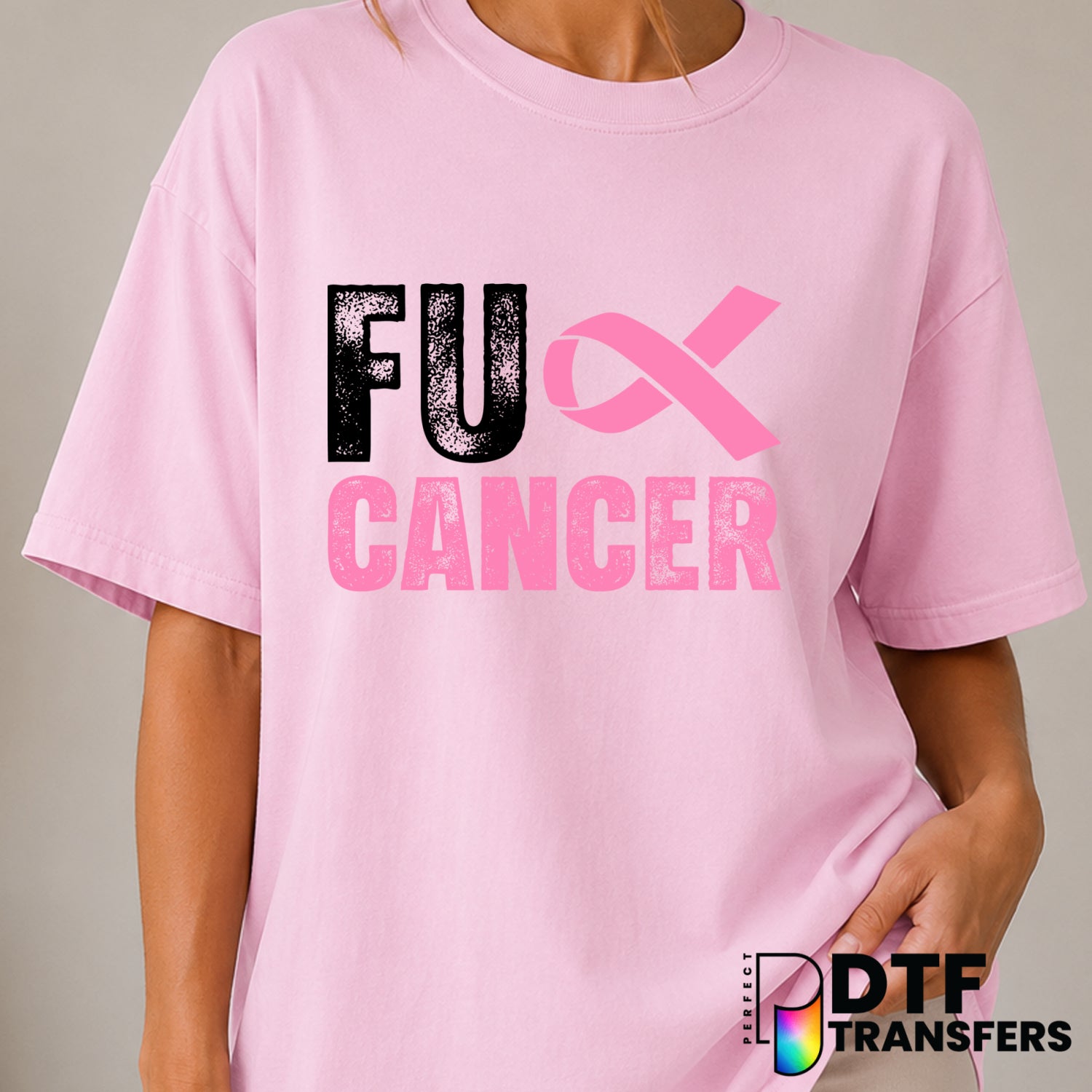 FUCK Cancer Ribbon – Cancer Awareness DTF Transfer (view 1 of 2) – by Perfect DTF Transfers – Premade DTF Transfers – Canc...
