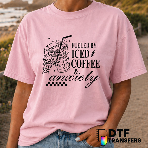Fueled By Iced Coffee and Anxiety Skeleton Coquette Mother's Day DTF Transfer (view 1 of 2) – by Perfect DTF Transfers – P...