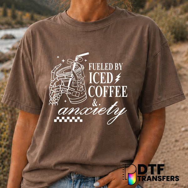 Fueled By Iced Coffee & Anxiety Skeleton Coquette – Mother's Day DTF Transfer (view 1 of 2) – by Perfect DTF Transfers – P...