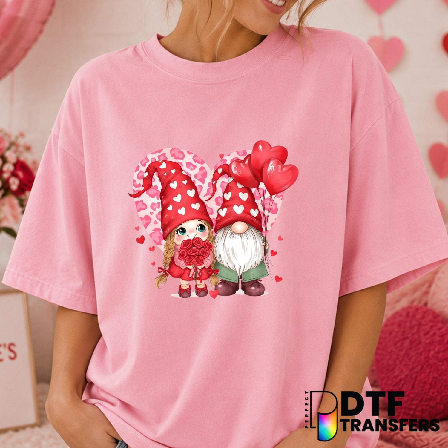 Gnome Couple Leopard Heart – Valentine's Day DTF Transfer (view 2 of 2) – by Perfect DTF Transfers – Premade DTF Transfers...