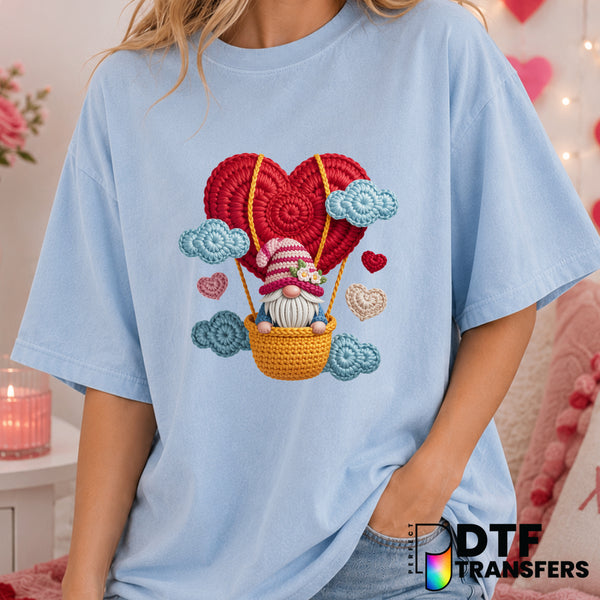Gnome Hot Air Balloon Love – Valentine's Day DTF Transfer (view 1 of 2) – by Perfect DTF Transfers – Premade DTF Transfers...
