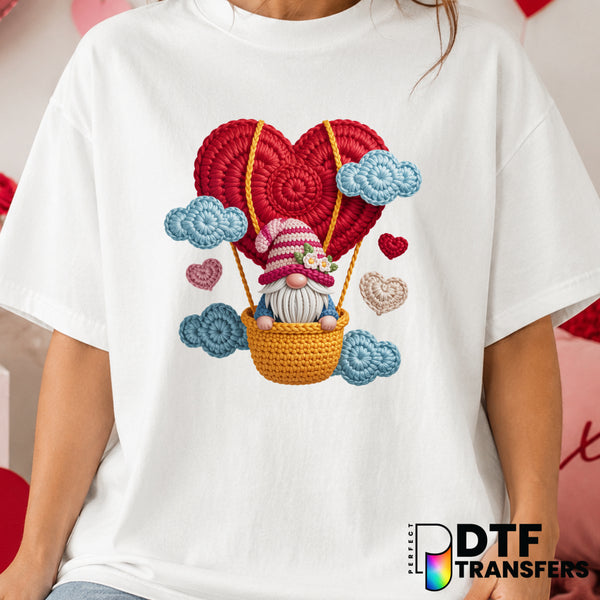 Gnome Hot Air Balloon Love – Valentine's Day DTF Transfer (view 2 of 2) – by Perfect DTF Transfers – Premade DTF Transfers...