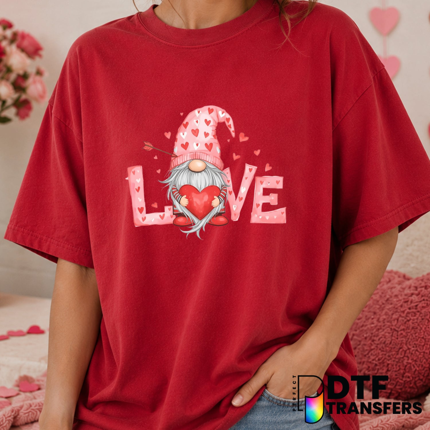 Gnome with Heart – Valentine's Day DTF Transfer (view 2 of 2) – by Perfect DTF Transfers – Premade DTF Transfers – Valenti...