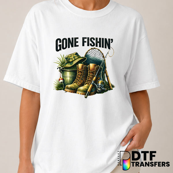 Gone Fishin' – Fishing DTF Transfer (view 1 of 2) – by Perfect DTF Transfers – Premade DTF Transfers – Fishing, Outdoor