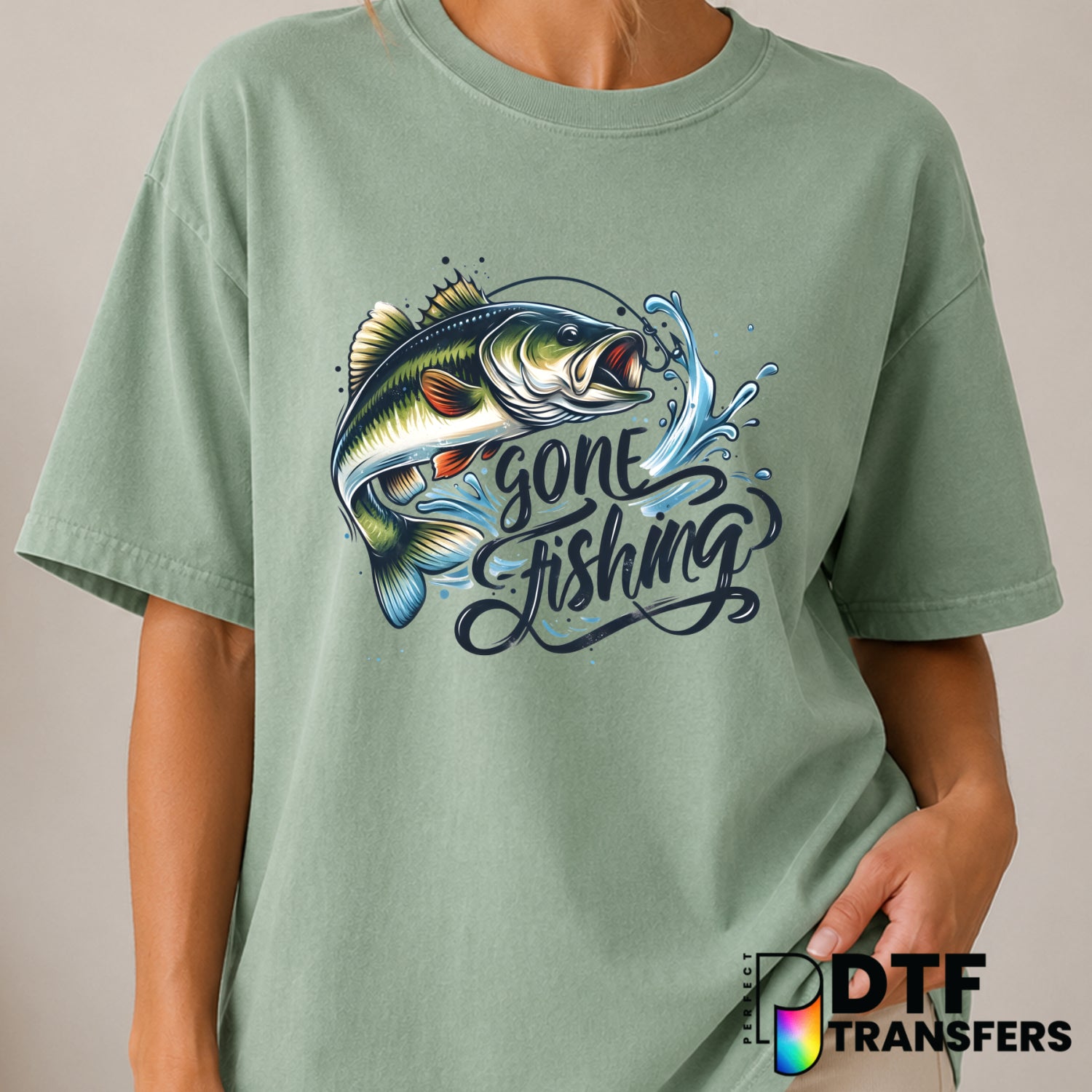 Gone Fishing Bass Fishing – DTF Transfer (view 2 of 2) – by Perfect DTF Transfers – Premade DTF Transfers – Fishing, Outdoor
