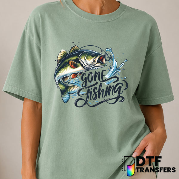 Gone Fishing Bass Fishing – DTF Transfer (view 2 of 2) – by Perfect DTF Transfers – Premade DTF Transfers – Fishing, Outdoor