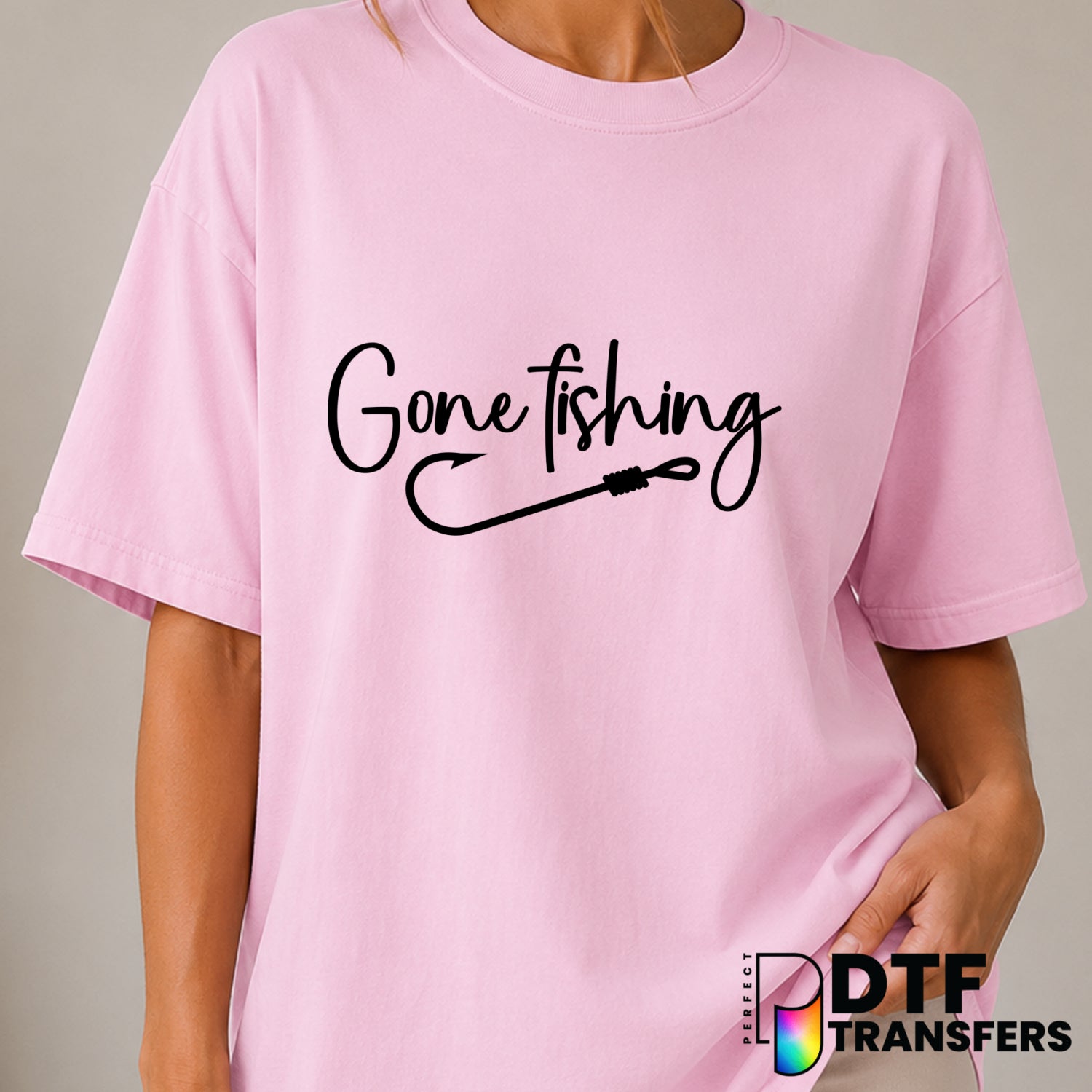 Gone Fishing Hook Script – Fishing DTF Transfer (view 1 of 2) – by Perfect DTF Transfers – Premade DTF Transfers – Fishing...