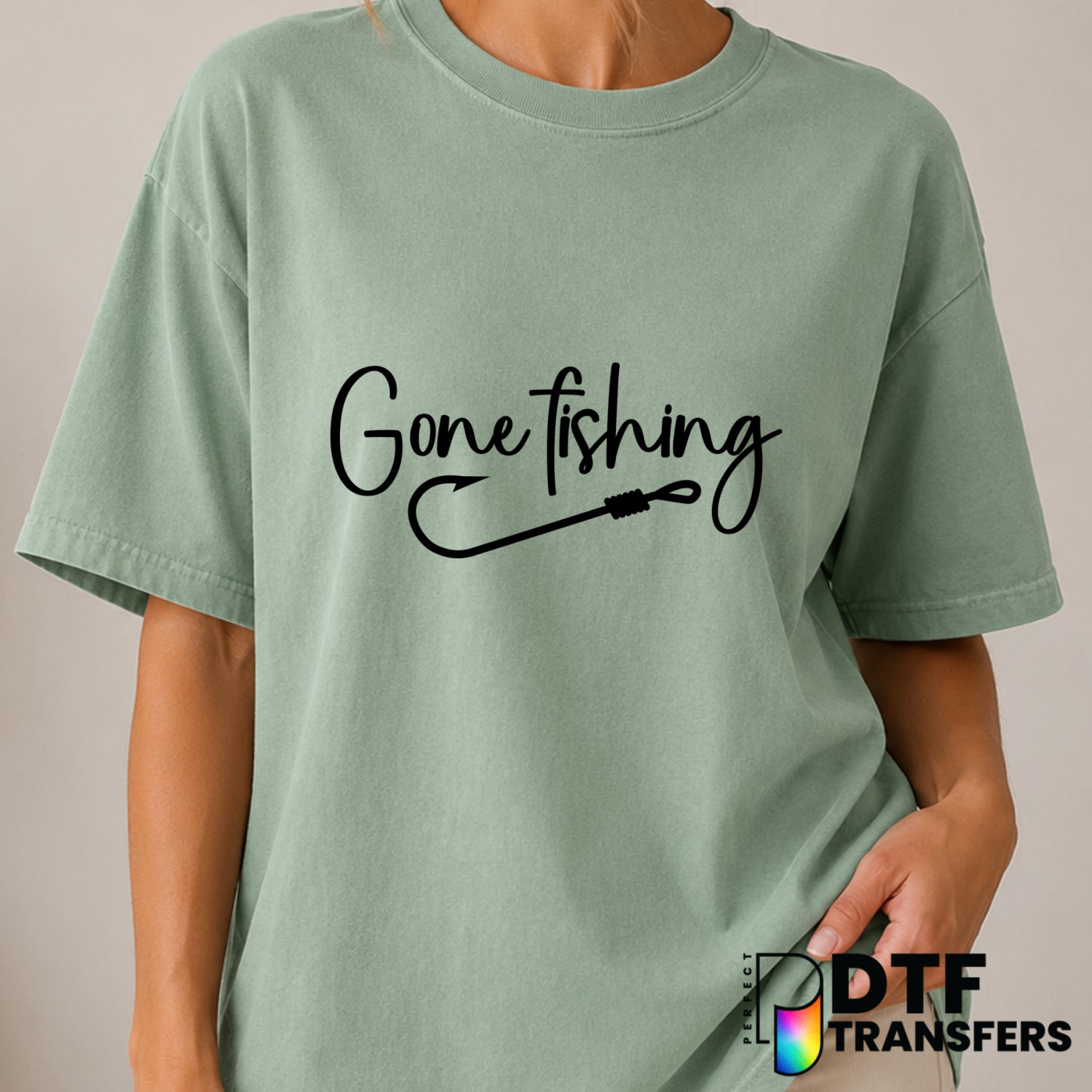 Gone Fishing Hook Script – Fishing DTF Transfer (view 2 of 2) – by Perfect DTF Transfers – Premade DTF Transfers – Fishing...