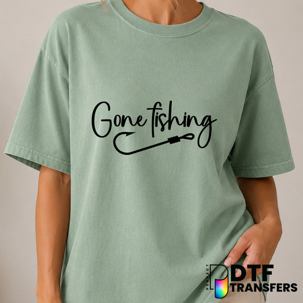 Gone Fishing Hook Script – Fishing DTF Transfer (view 2 of 2) – by Perfect DTF Transfers – Premade DTF Transfers – Fishing...