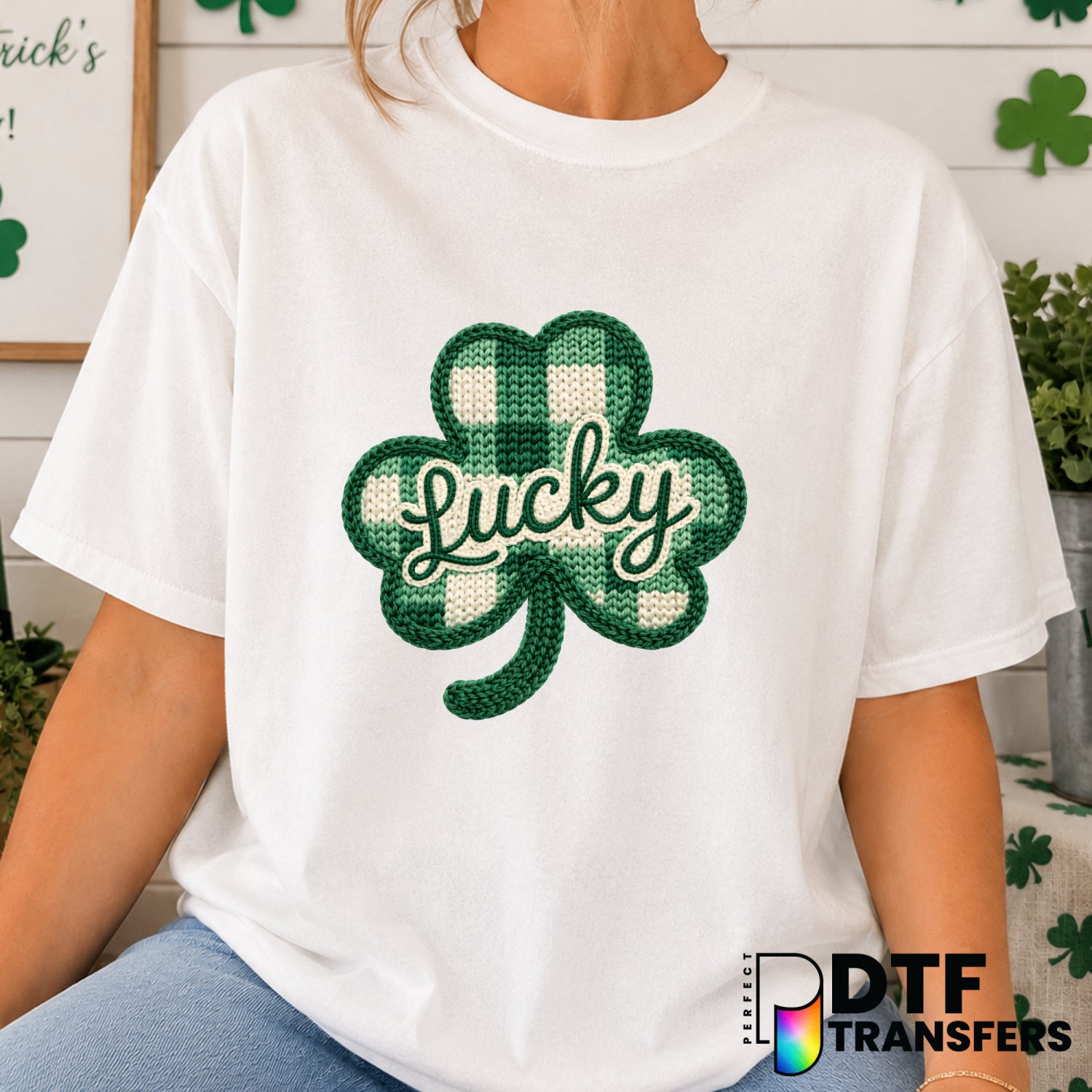 Green Plaid Shamrock – St. Patrick's Day DTF Transfer (view 1 of 2) – by Perfect DTF Transfers – Premade DTF Transfers – S...