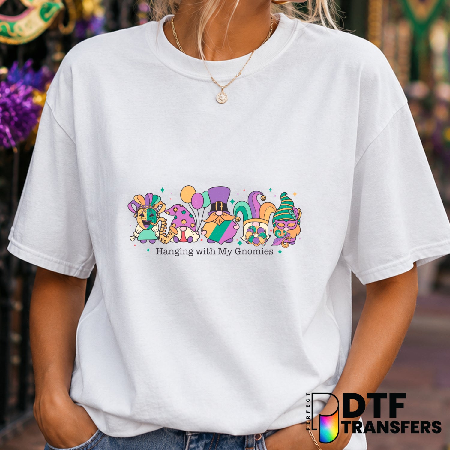 Hanging With My Gnomies Mardi Gras – DTF Transfer (view 2 of 2) – by Perfect DTF Transfers – Premade DTF Transfers – Mardi...