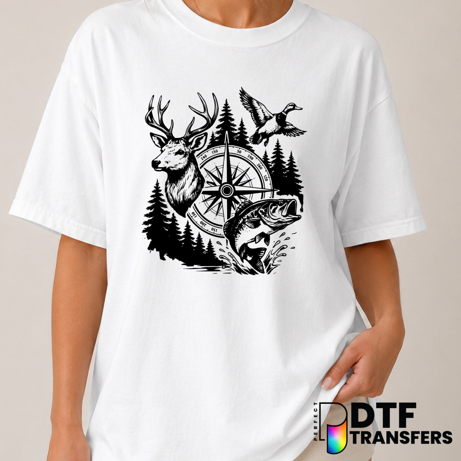 HAPPINESS IS A DAY ON THE LAKE – Fishing DTF Transfer (view 1 of 2) – by Perfect DTF Transfers – Premade DTF Transfers – F...