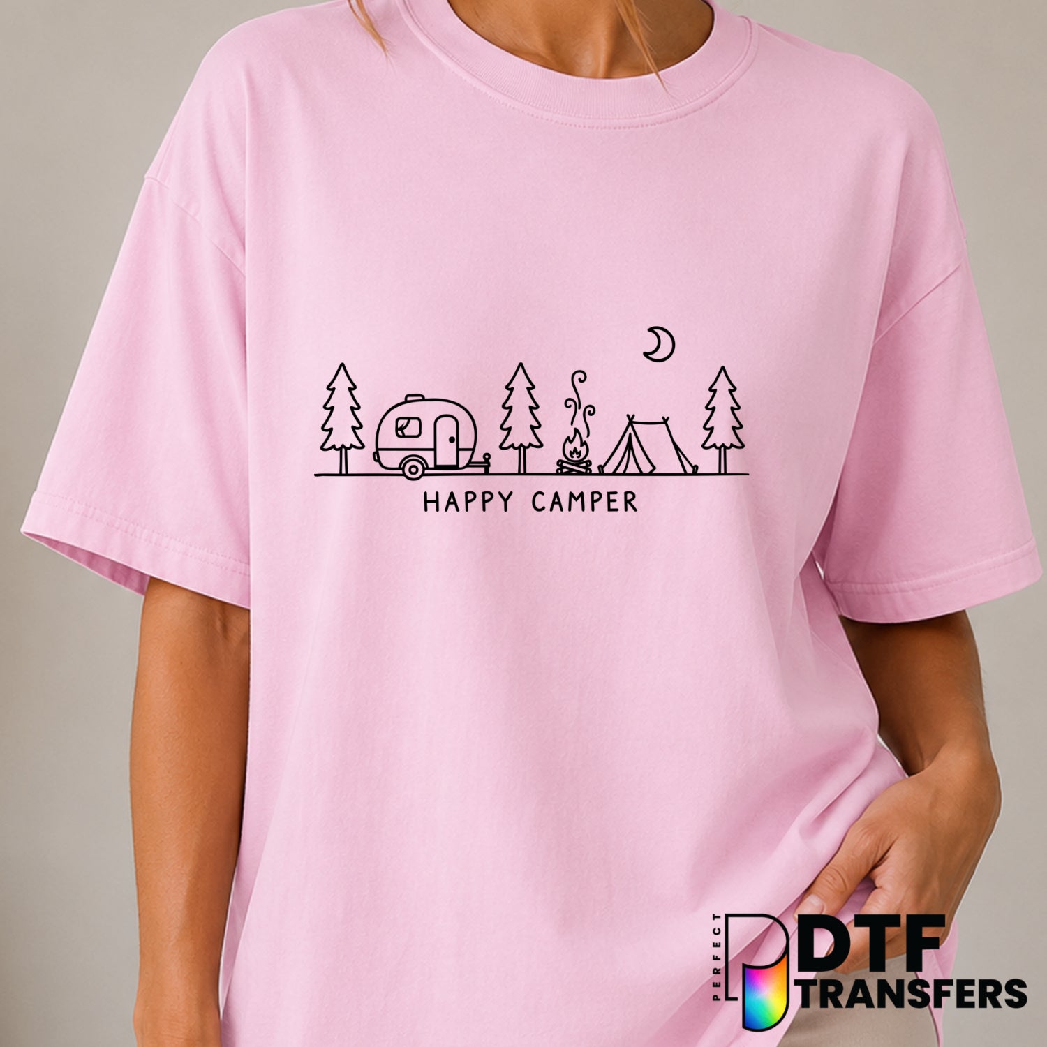 HAPPY CAMPER – Camping DTF Transfer (view 1 of 2) – by Perfect DTF Transfers – Premade DTF Transfers – Camping, Outdoor