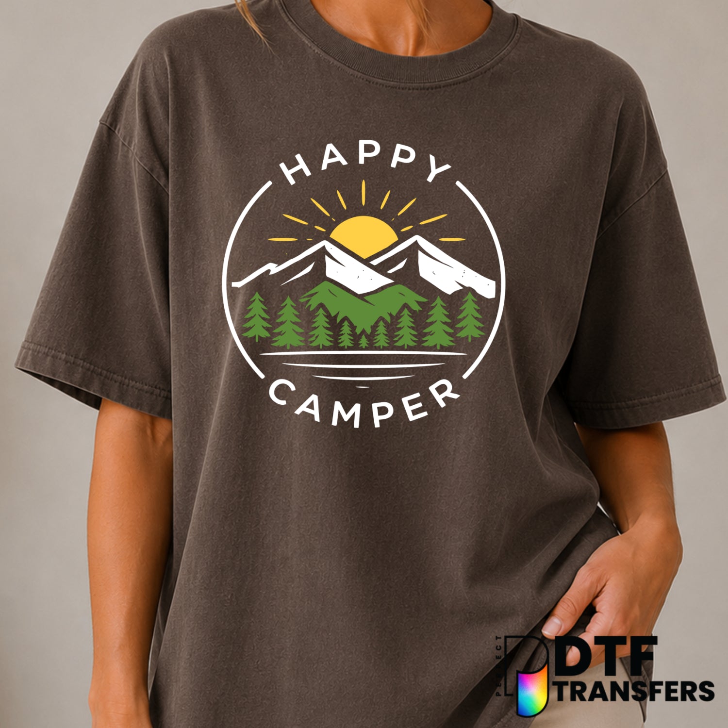 Happy Camper – Camping DTF Transfer (view 2 of 2) – by Perfect DTF Transfers – Premade DTF Transfers – Camping, Outdoor