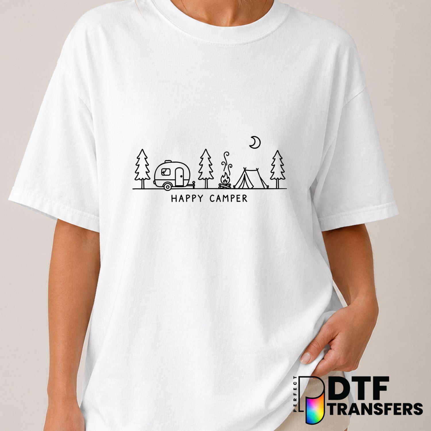 HAPPY CAMPER – Camping DTF Transfer (view 2 of 2) – by Perfect DTF Transfers – Premade DTF Transfers – Camping, Outdoor