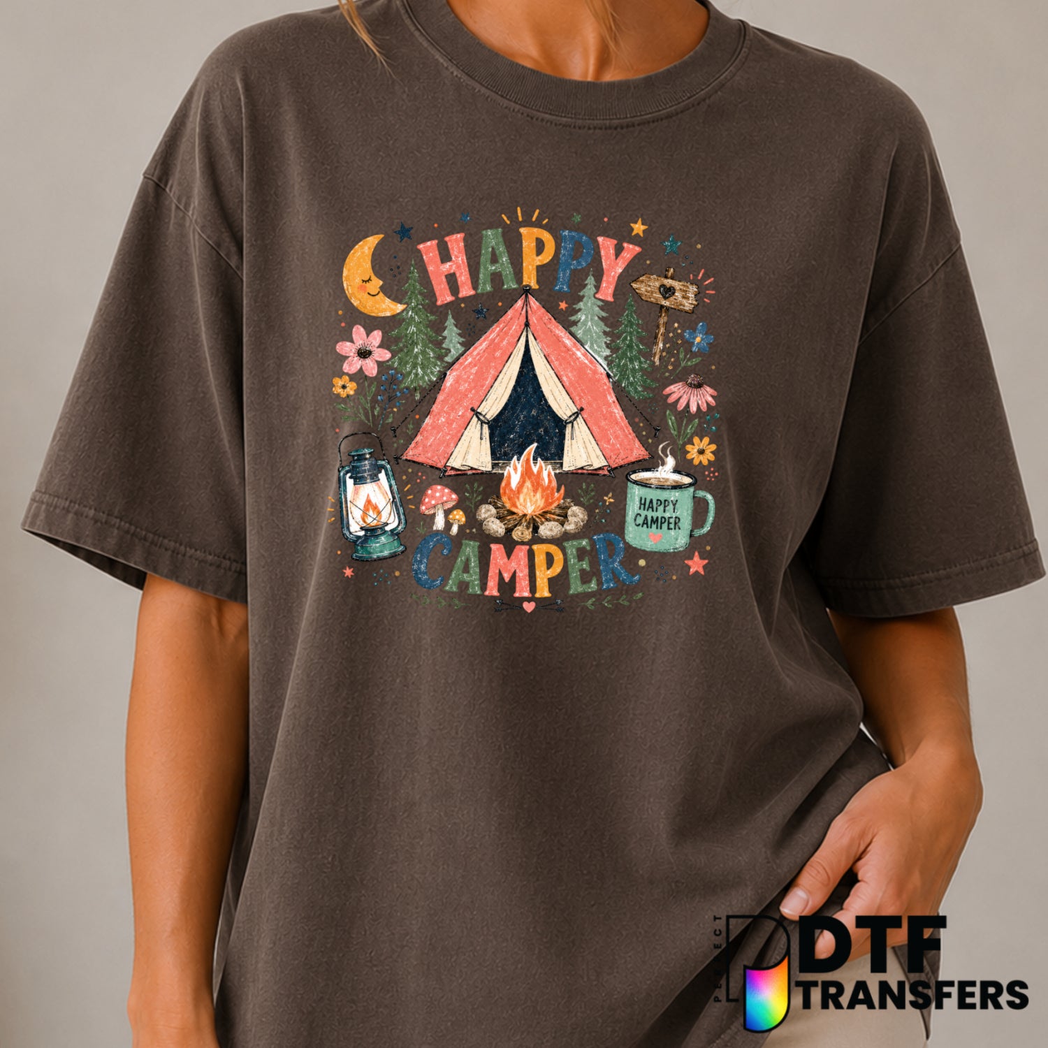 HAPPY CAMPER – Camping DTF Transfer (view 2 of 2) – by Perfect DTF Transfers – Premade DTF Transfers – Camping, Outdoor