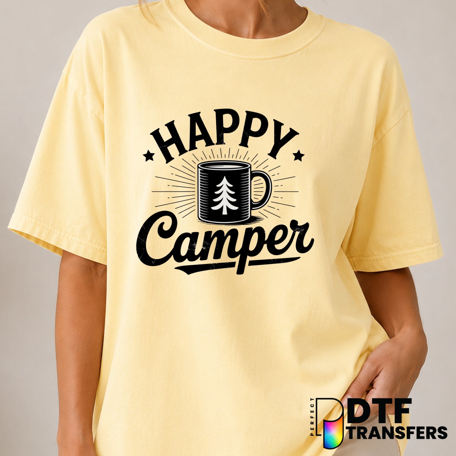 Happy Camper Coffee Lover – Camping DTF Transfer (view 2 of 2) – by Perfect DTF Transfers – Premade DTF Transfers – Campin...