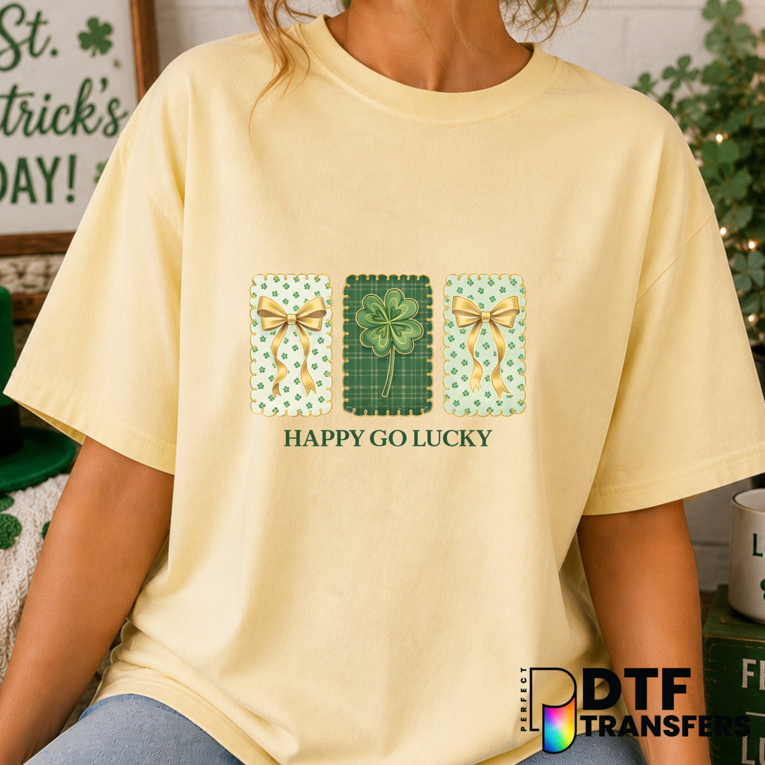 Happy Go Lucky – St. Patrick's Day DTF Transfer (view 1 of 2) – by Perfect DTF Transfers – Premade DTF Transfers – St. Pat...