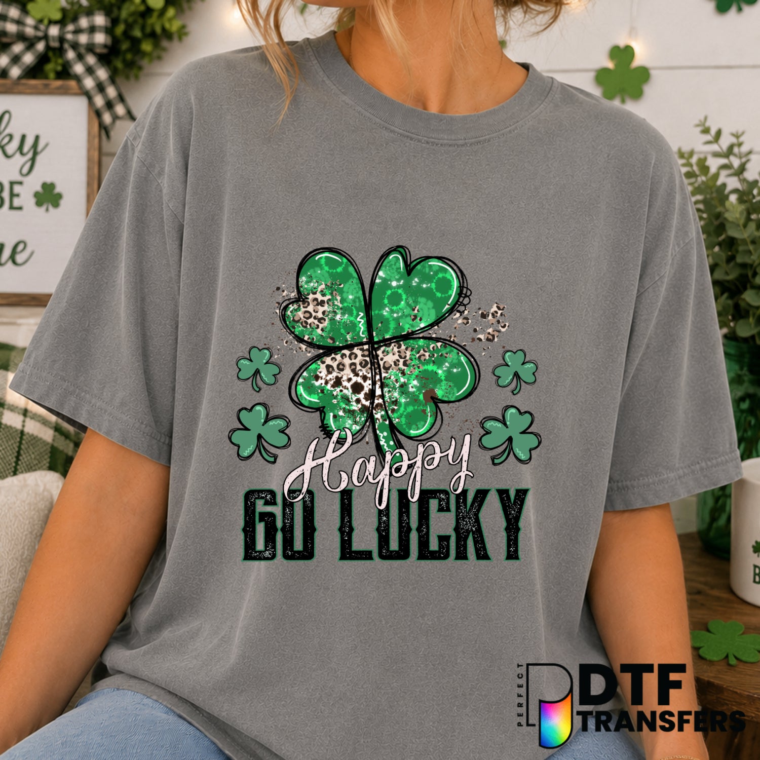Happy Go Lucky – St. Patrick's Day DTF Transfer (view 2 of 2) – by Perfect DTF Transfers – Premade DTF Transfers – St. Pat...