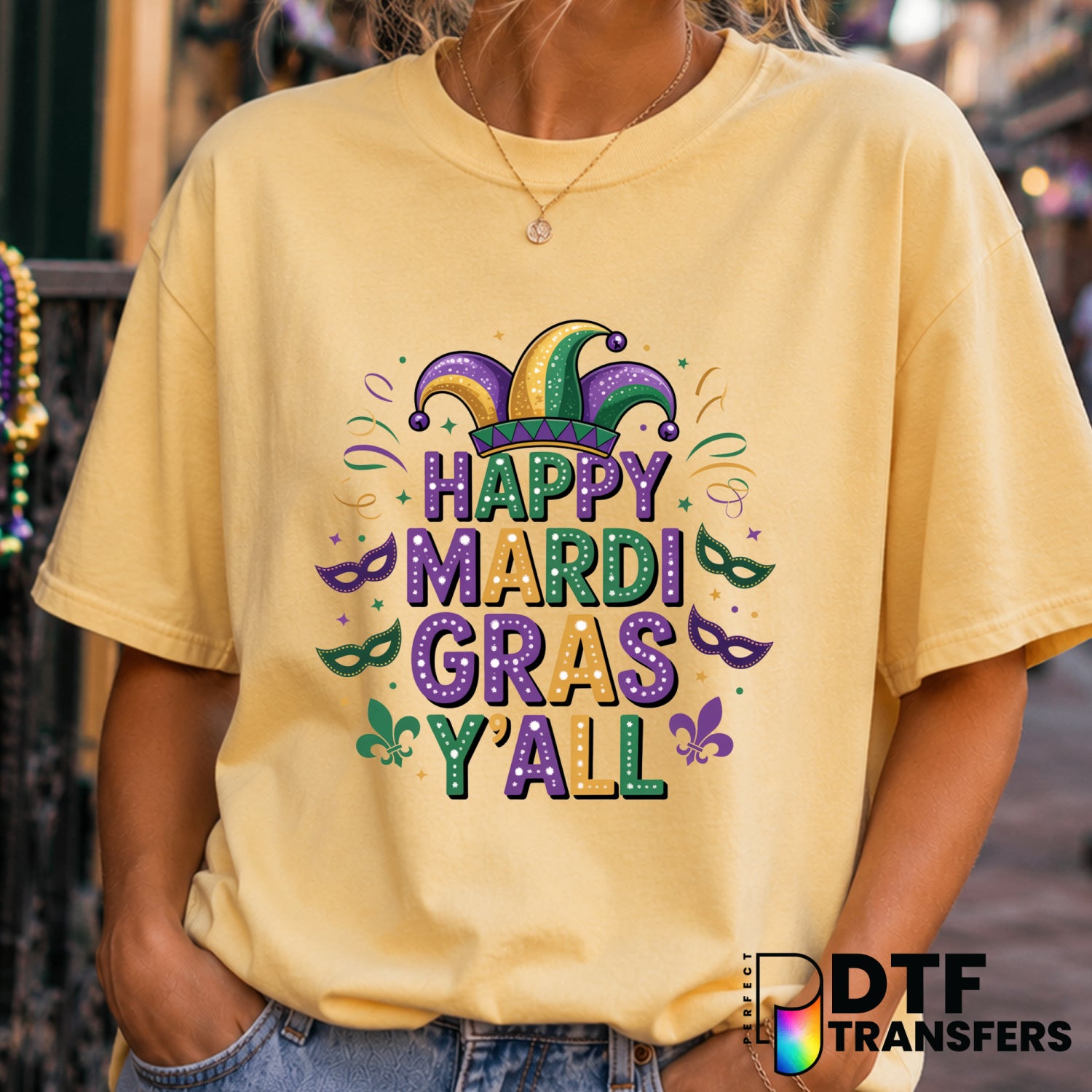 Happy Mardi Gras Y’all – Mardi Gras DTF Transfer (view 1 of 2) – by Perfect DTF Transfers – Premade DTF Transfers – Mardi...