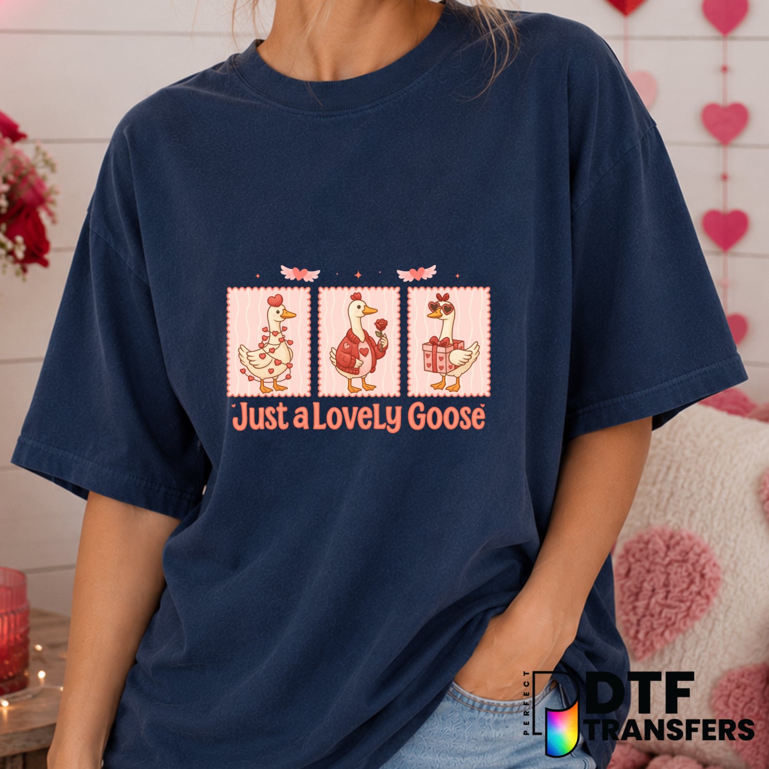 Happy Valentine's Day Goose – Valentine's Day DTF Transfer (view 1 of 2) – by Perfect DTF Transfers – Premade DTF Transfer...