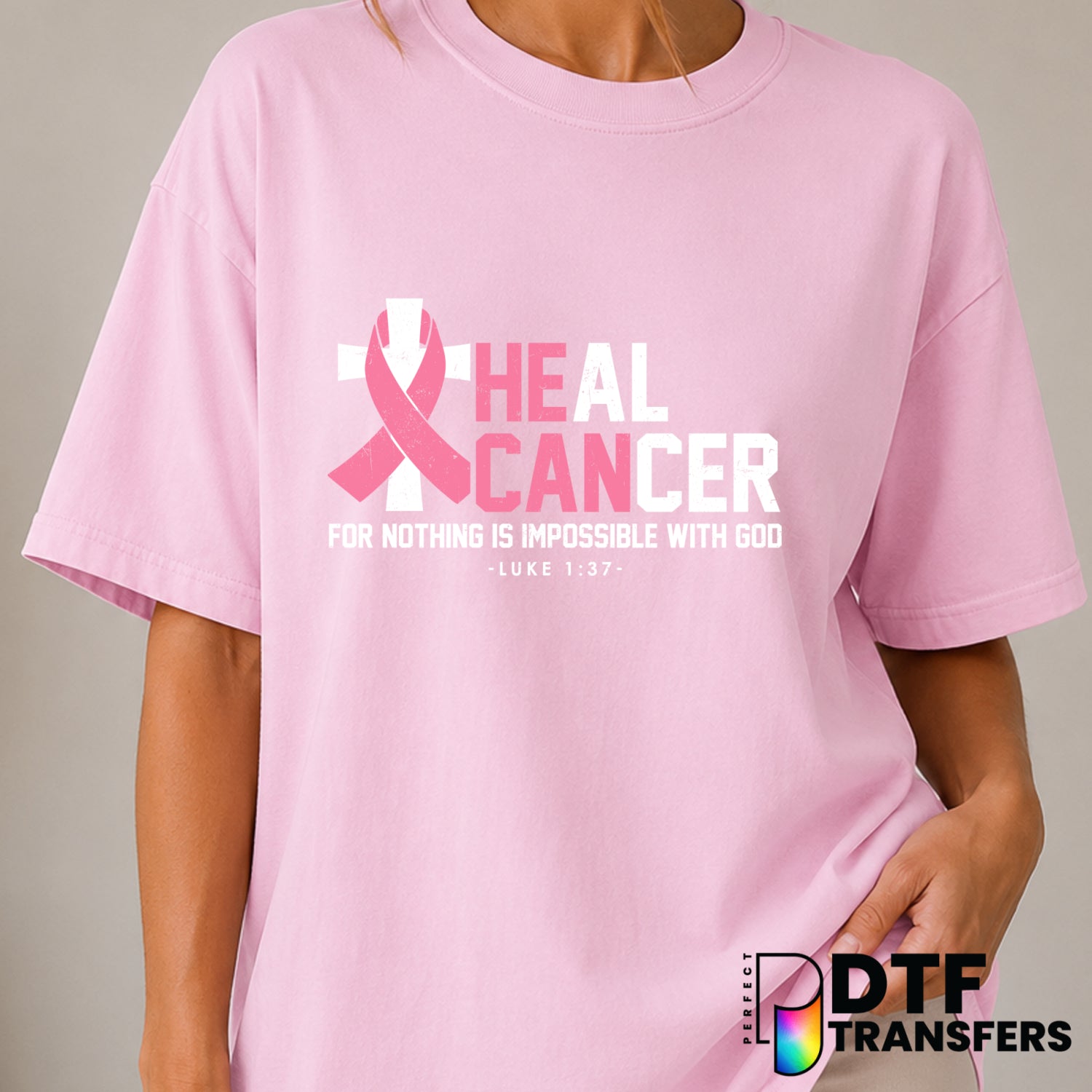 He Can Do All Things Religious Breast Cancer Awareness – Cancer Awareness DTF Transfer (view 1 of 2) – by Perfect DTF Tran...
