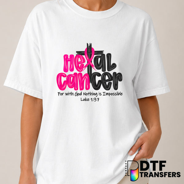 Heal Breast Cancer Luke 1:37 – Cancer Awareness DTF Transfer (view 2 of 2) – by Perfect DTF Transfers – Premade DTF Transf...