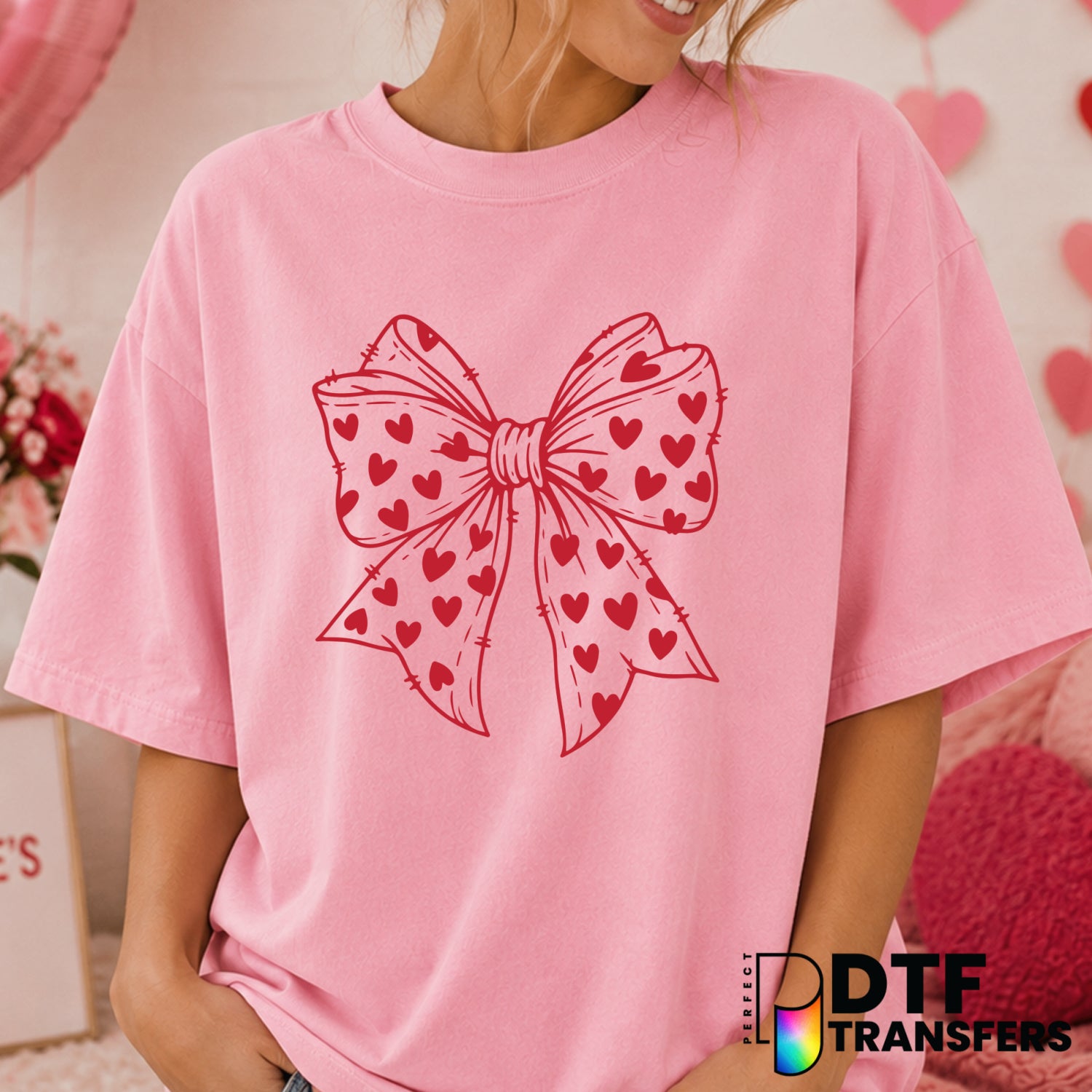 Heart Coquette Bow Pattern – Valentine's Day DTF Transfer (view 2 of 2) – by Perfect DTF Transfers – Premade DTF Transfers...
