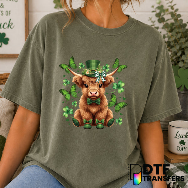 Highland Cow Coquette Shamrock St. Patrick's Day DTF Transfer (view 1 of 2) – by Perfect DTF Transfers – Premade DTF Trans...