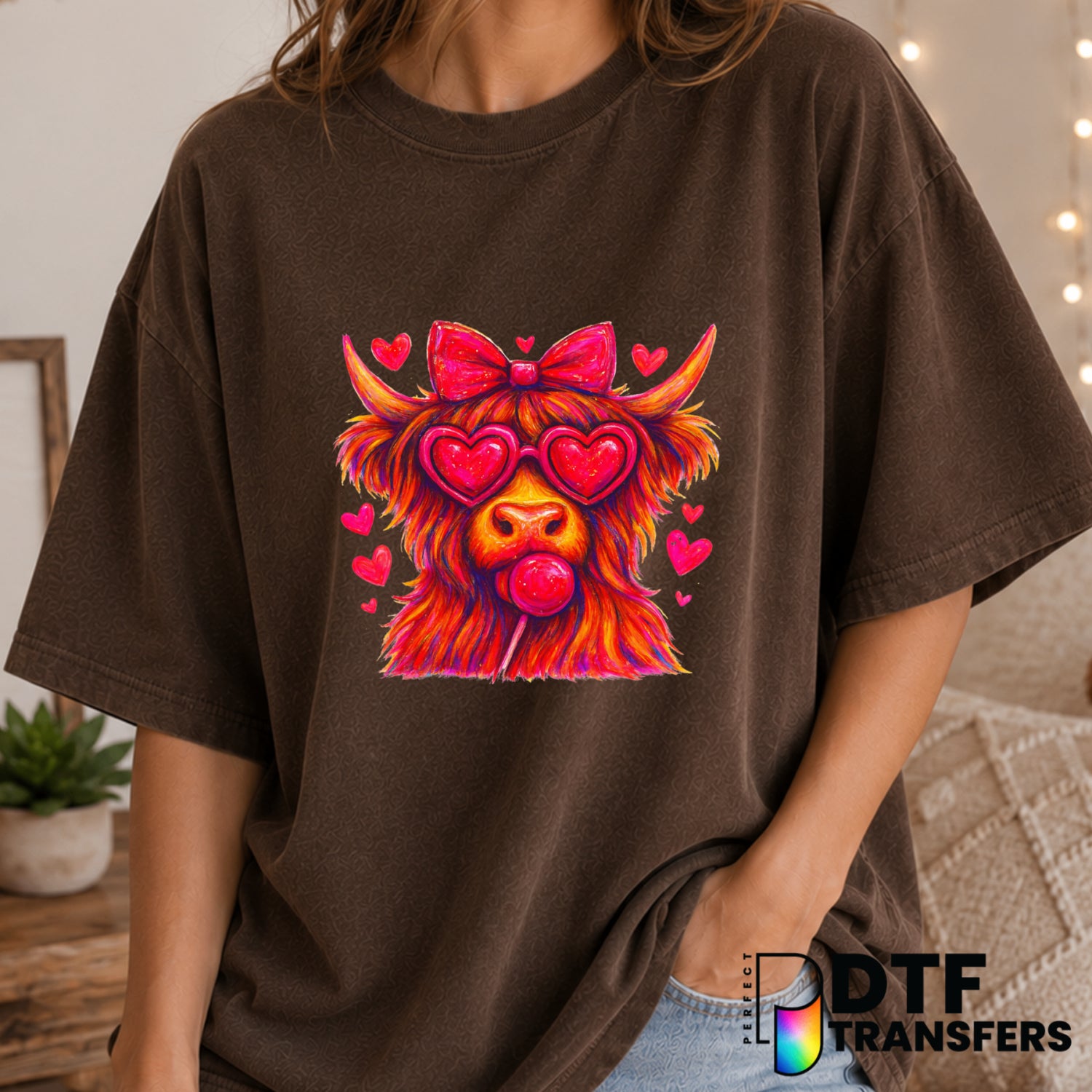 Highland Cow Heart – Valentine's Day DTF Transfer (view 1 of 2) – by Perfect DTF Transfers – Premade DTF Transfers – Valen...