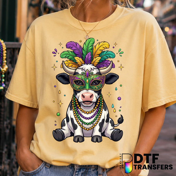 Highland Cow Mask Jester – Mardi Gras DTF Transfer (view 1 of 2) – by Perfect DTF Transfers – Premade DTF Transfers – Mard...