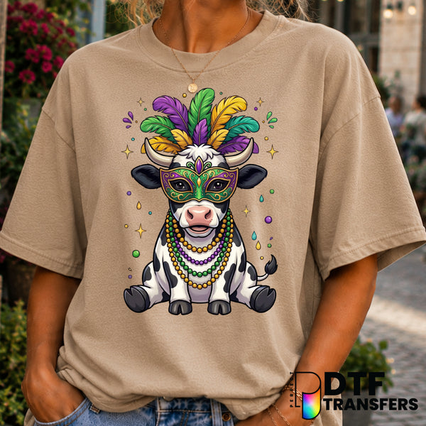 Highland Cow Mask Jester – Mardi Gras DTF Transfer (view 2 of 2) – by Perfect DTF Transfers – Premade DTF Transfers – Mard...