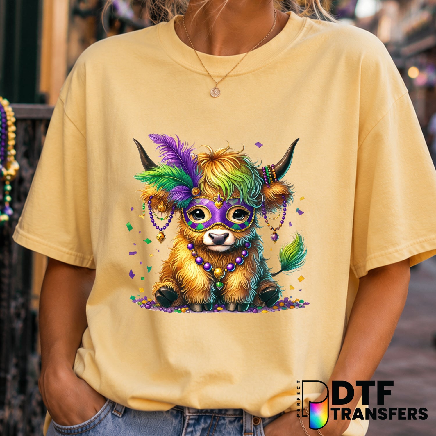 Highland Cow Mask – Mardi Gras DTF Transfer (view 1 of 2) – by Perfect DTF Transfers – Premade DTF Transfers – Mardi Gras,...