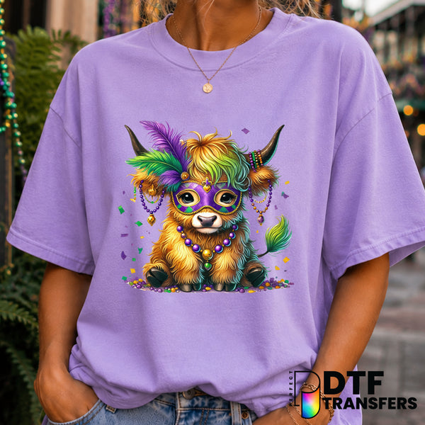 Highland Cow Mask – Mardi Gras DTF Transfer (view 2 of 2) – by Perfect DTF Transfers – Premade DTF Transfers – Mardi Gras,...