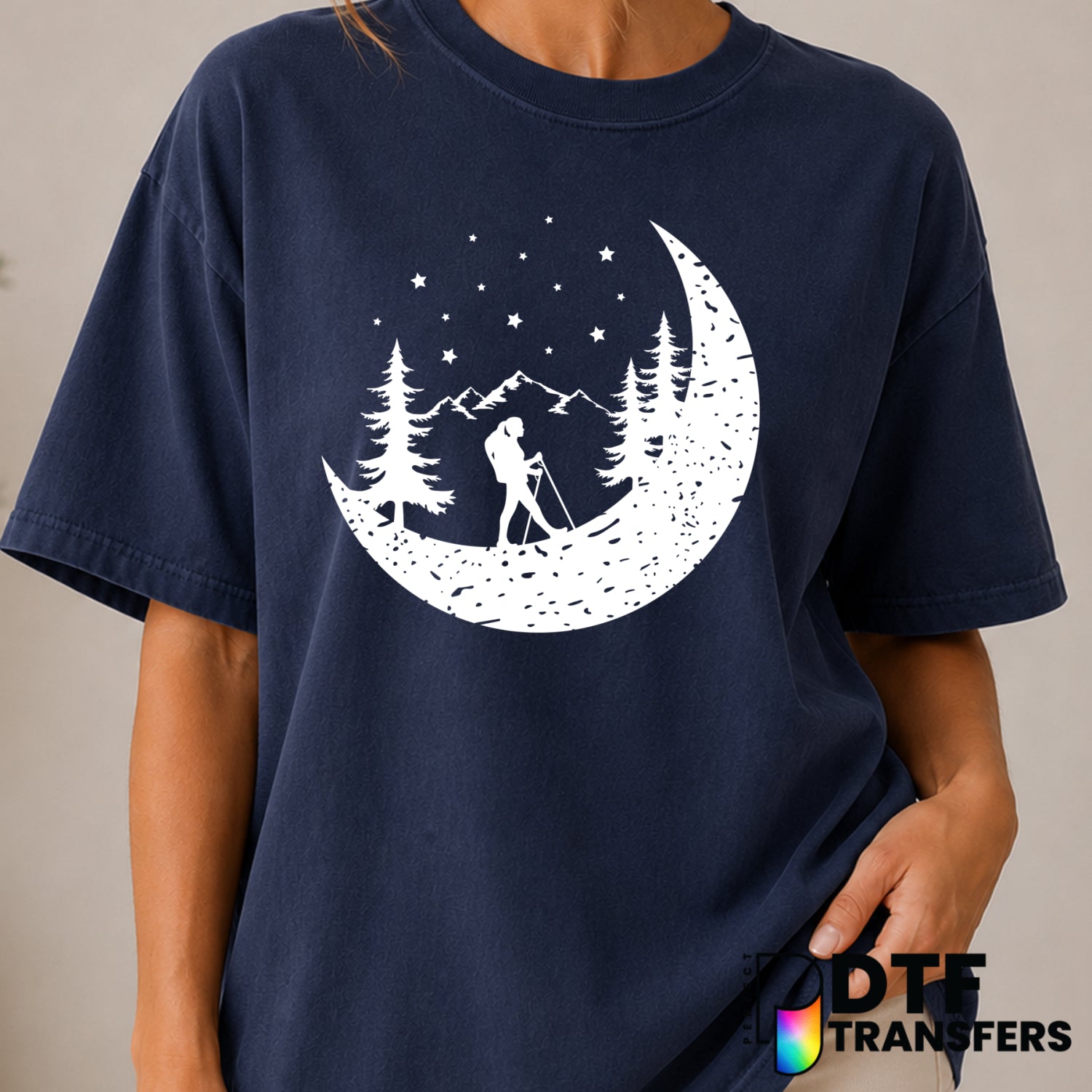 Hiking On The Moon – Hiking DTF Transfer (view 1 of 2) – by Perfect DTF Transfers – Premade DTF Transfers – Hiking, Outdoor