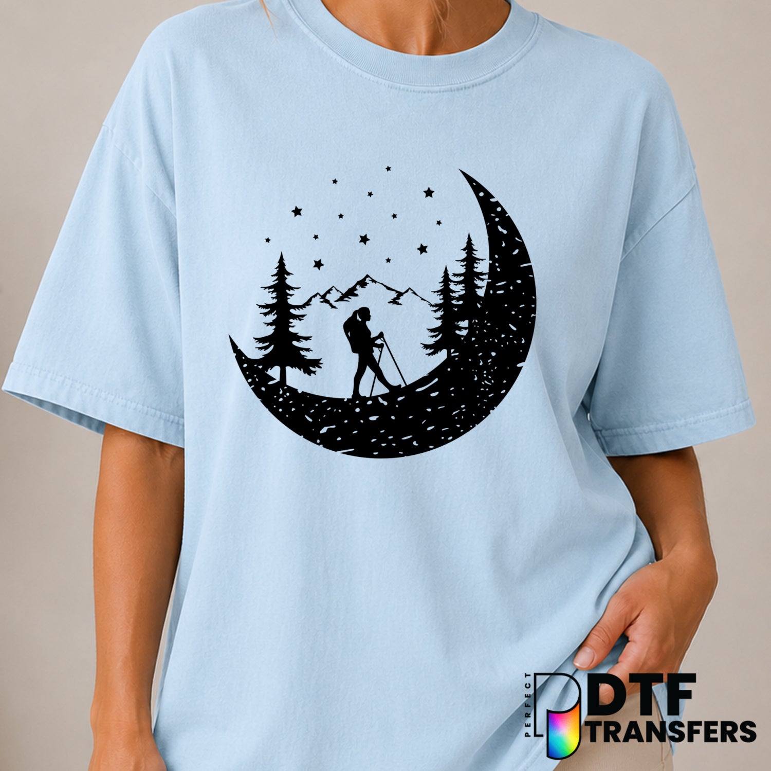 Hiking On The Moon – Hiking DTF Transfer (view 2 of 2) – by Perfect DTF Transfers – Premade DTF Transfers – Hiking, Outdoor