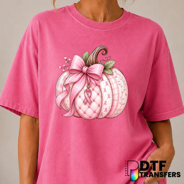 Hope Pink Pumpkin Ribbon – Cancer Awareness DTF Transfer (view 1 of 2) – by Perfect DTF Transfers – Premade DTF Transfers...