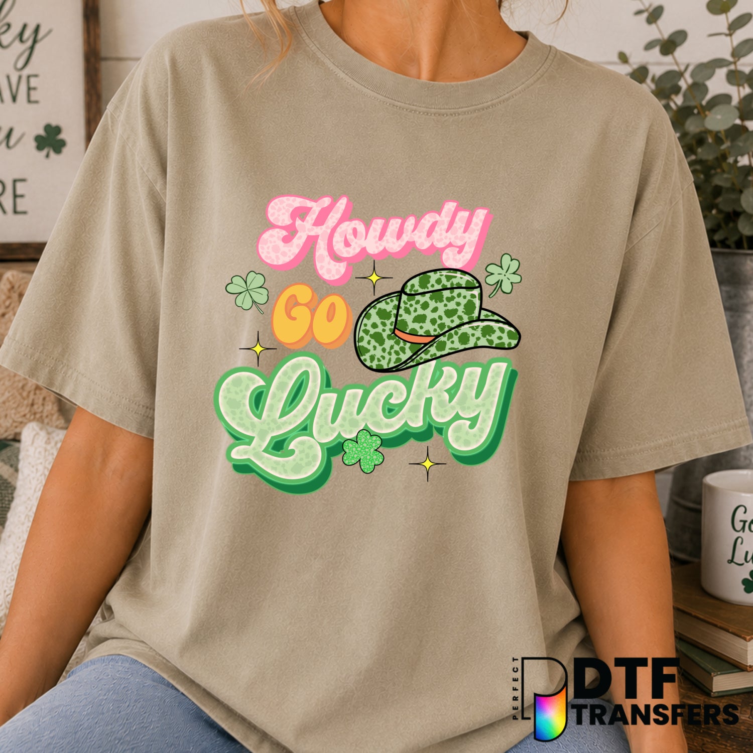 Howdy Go Lucky Western Clover St Patrick's Day – DTF Transfer (view 1 of 2) – by Perfect DTF Transfers – Premade DTF Trans...