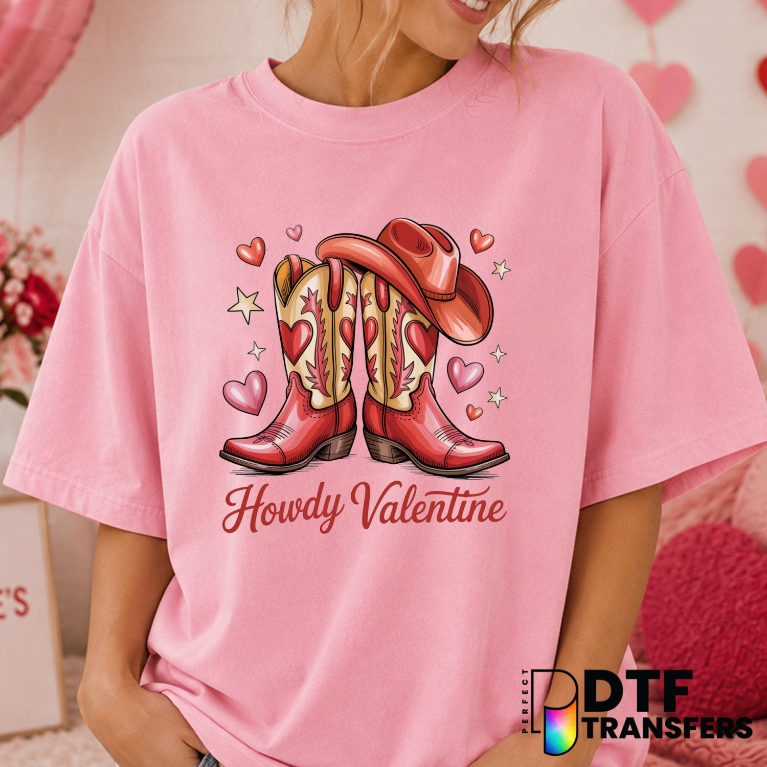 HOWDY VALENTINE – Valentine's Day DTF Transfer (view 1 of 2) – by Perfect DTF Transfers – Premade DTF Transfers – Valentin...