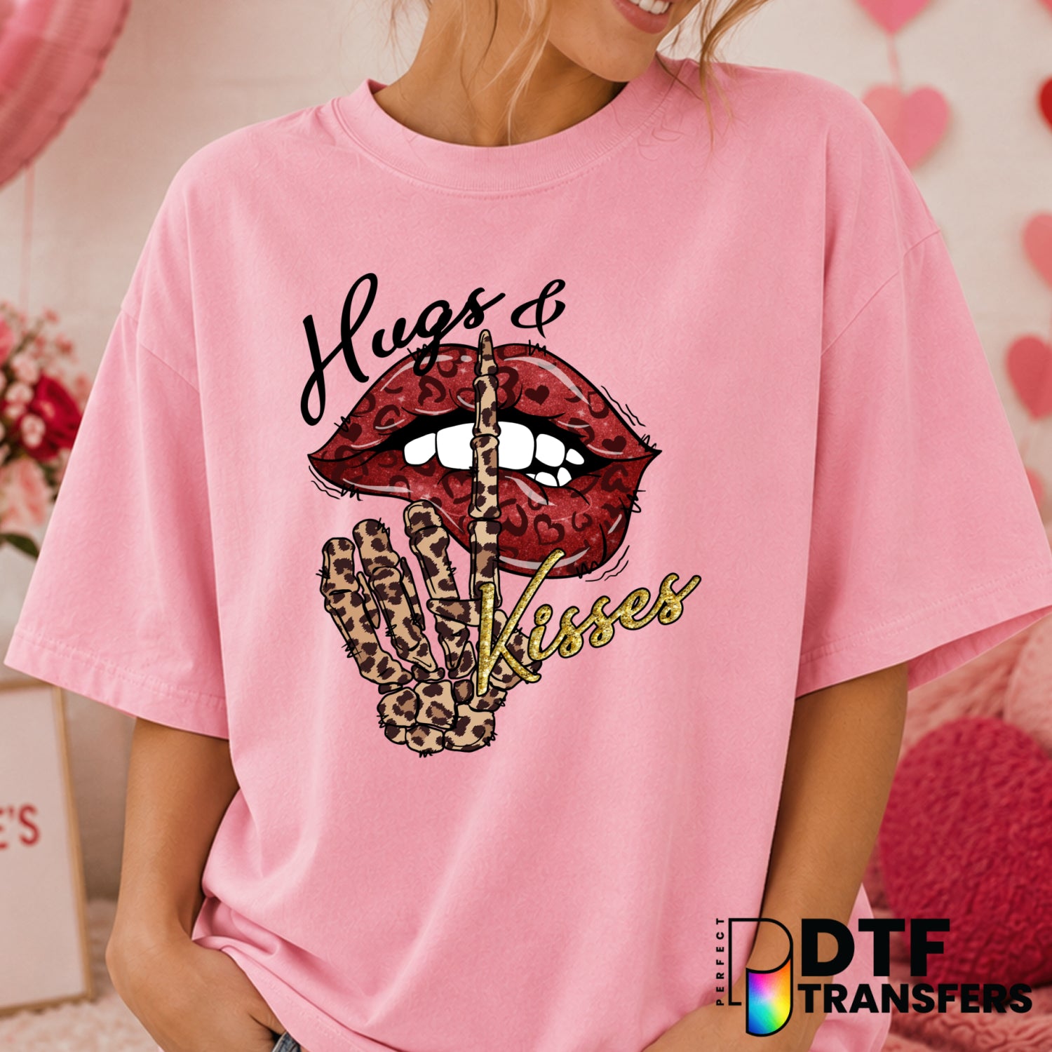 Hugs and Kisses – Valentine's Day DTF Transfer (view 1 of 2) – by Perfect DTF Transfers – Premade DTF Transfers – Valentin...